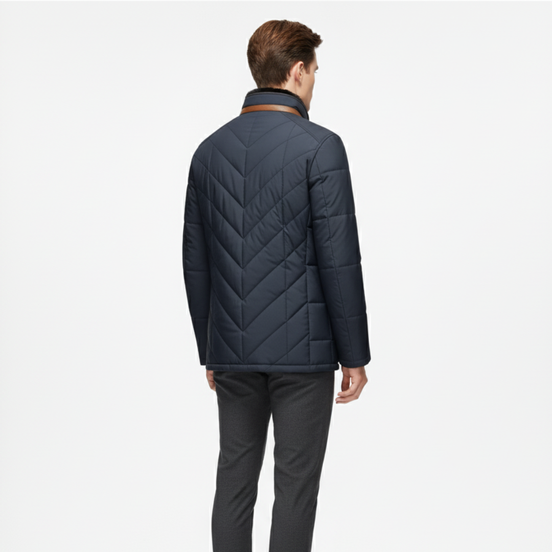 Men’s Quilted Stand Collar Jacket – Warm Padded Winter Coat