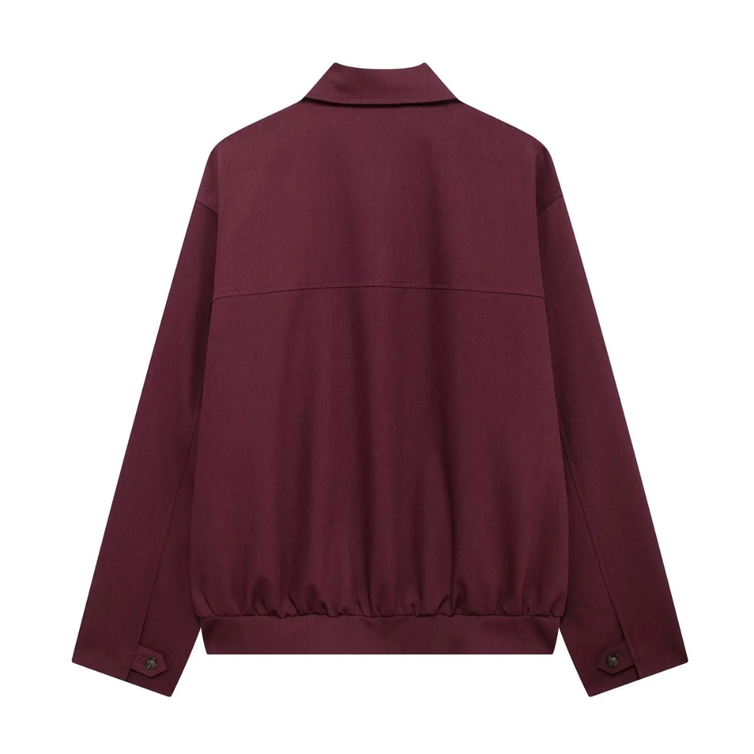 Women’s Relaxed Collar Jacket – Minimalist Zip-Up Wine Coat