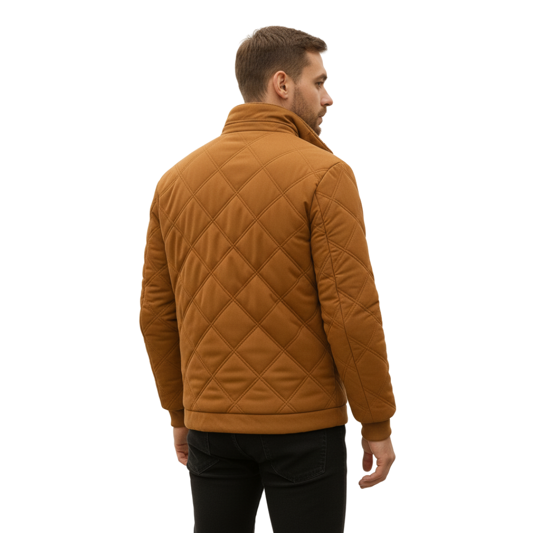 Men’s Quilted Jacket with Fleece Lining – Stand Collar Coat