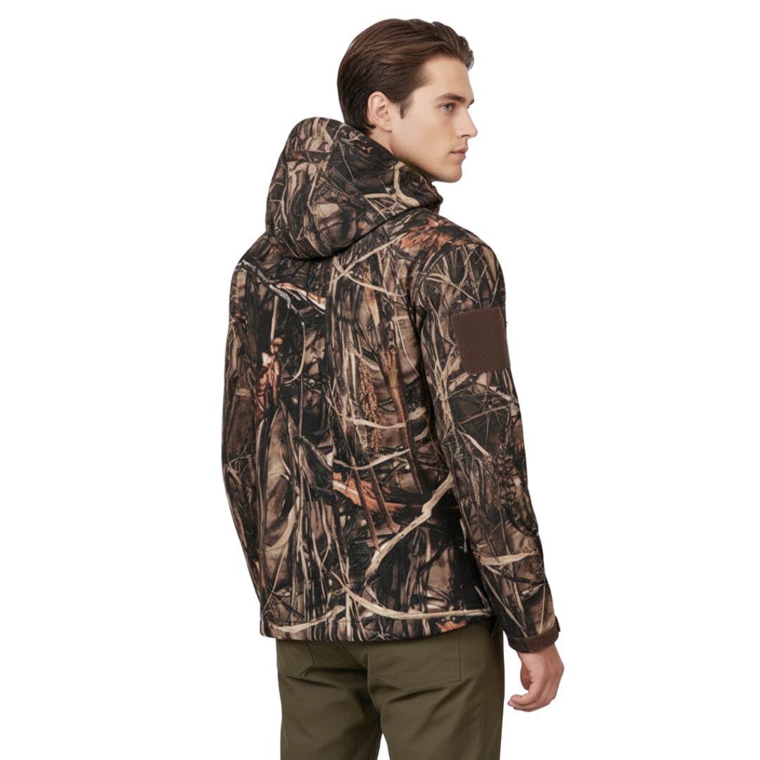 Men’s Waterproof Camo Softshell Jacket – Windproof Hunting Fleece with Hood