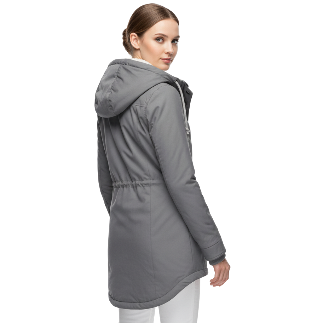Women’s Fleece-Lined Hooded Jacket with Long Fit – Winter Coat