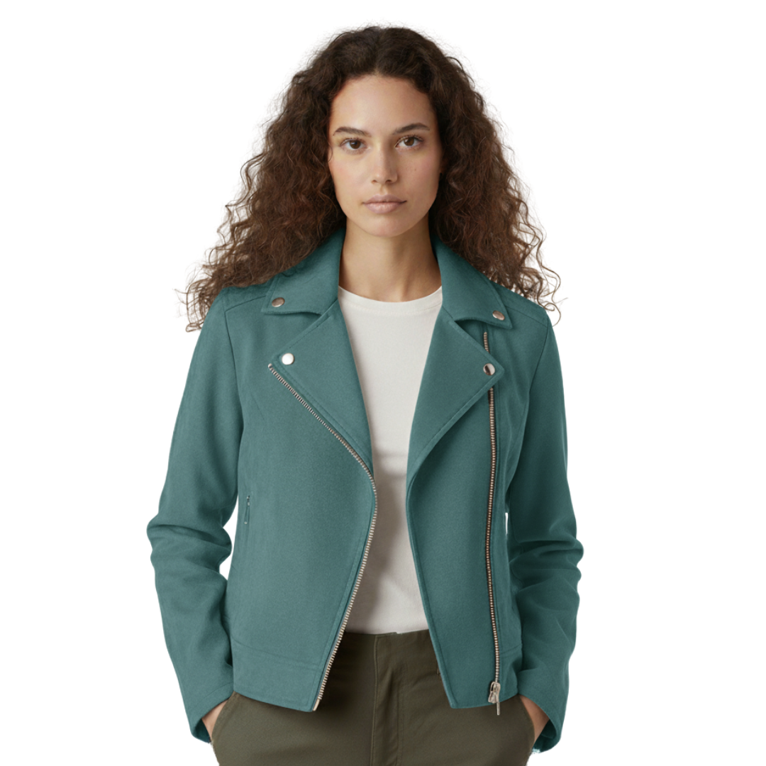 Women’s Suede-look Biker Jacket – Soft-Edge Moto Coat