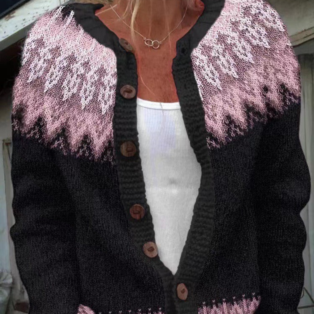 Wool Cardigan with Nordic Pattern – Fjellrose Knit