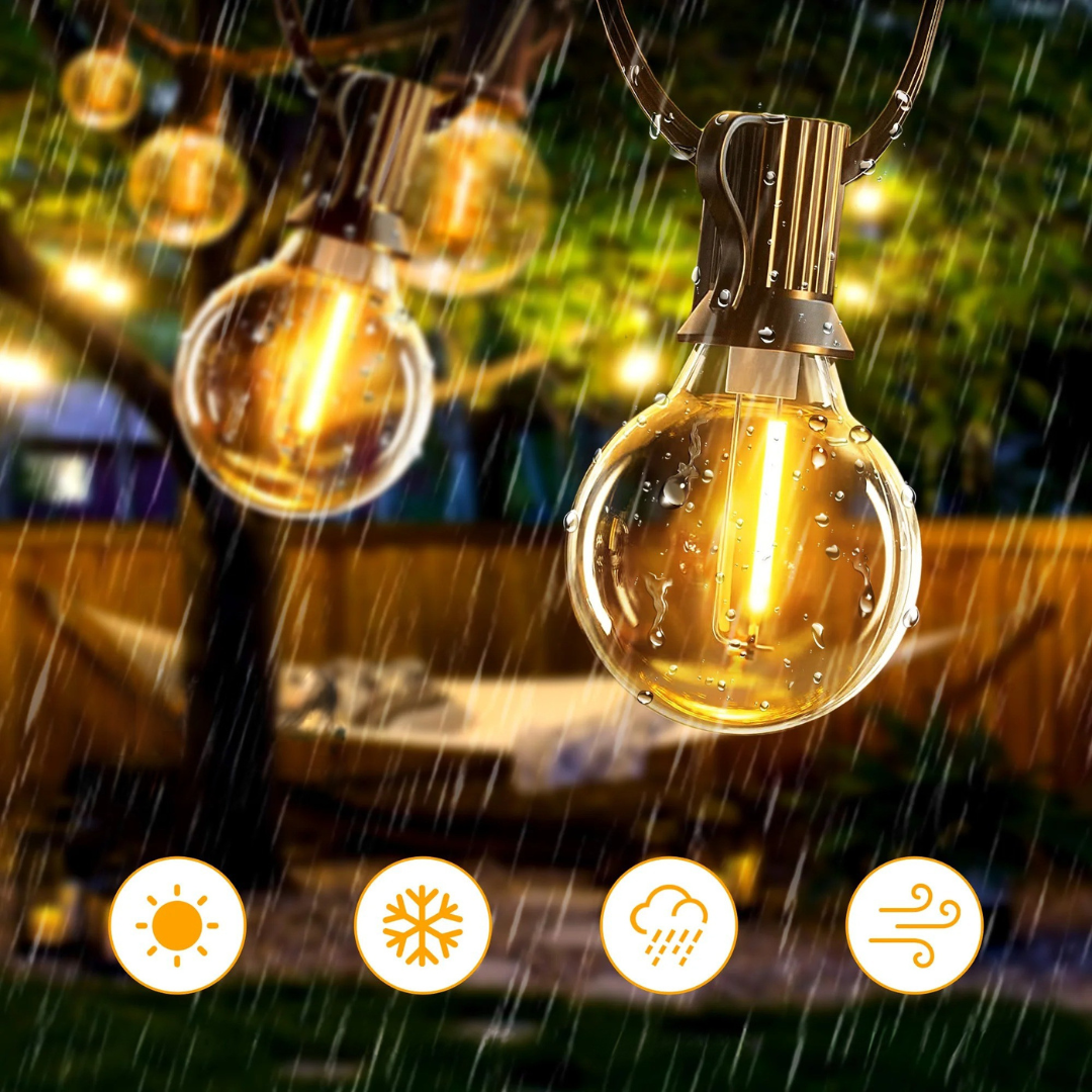 Outdoor Lights Solar Patio String Lights – BistroGlow G40 Shatterproof Bulbs