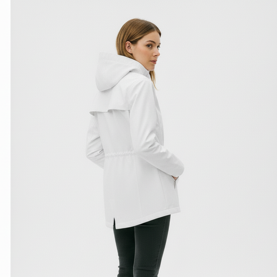 Women’s Long Waterproof Hooded Raincoat – Lightweight Windproof Jacket with Pockets