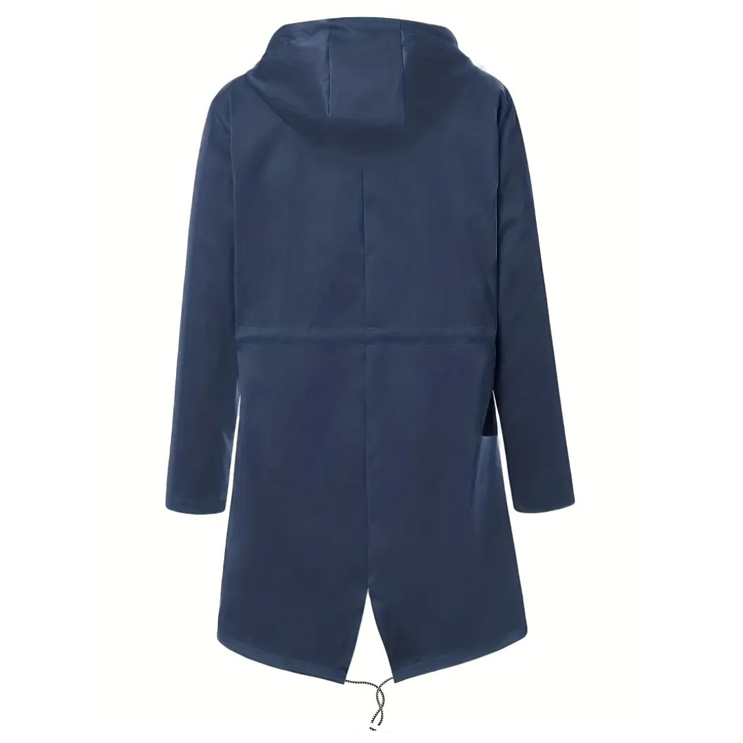 Women’s Long Waterproof Raincoat with Hood – Lightweight Casual Coat