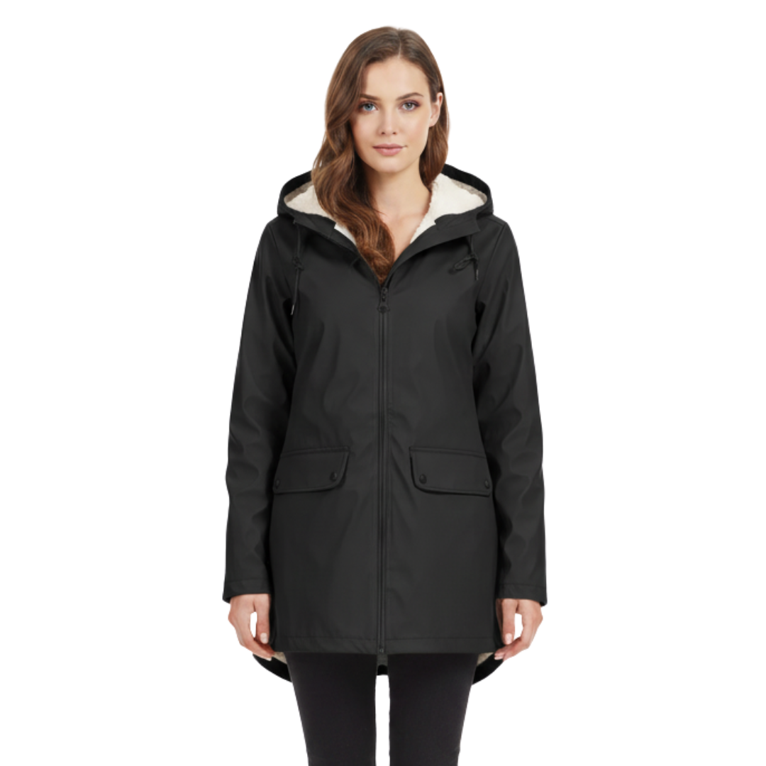 Women’s Fleece-Lined Waterproof Hooded Coat – Warm Winter Rain Jacket