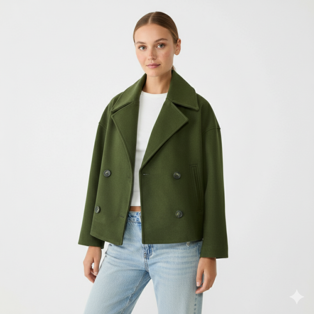 Women’s Cropped Wool Coat – Vintage Double-Breasted Jacket