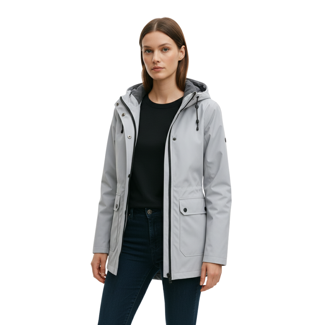 Women’s Long Waterproof Hooded Raincoat – Lightweight Windproof Jacket with Pockets