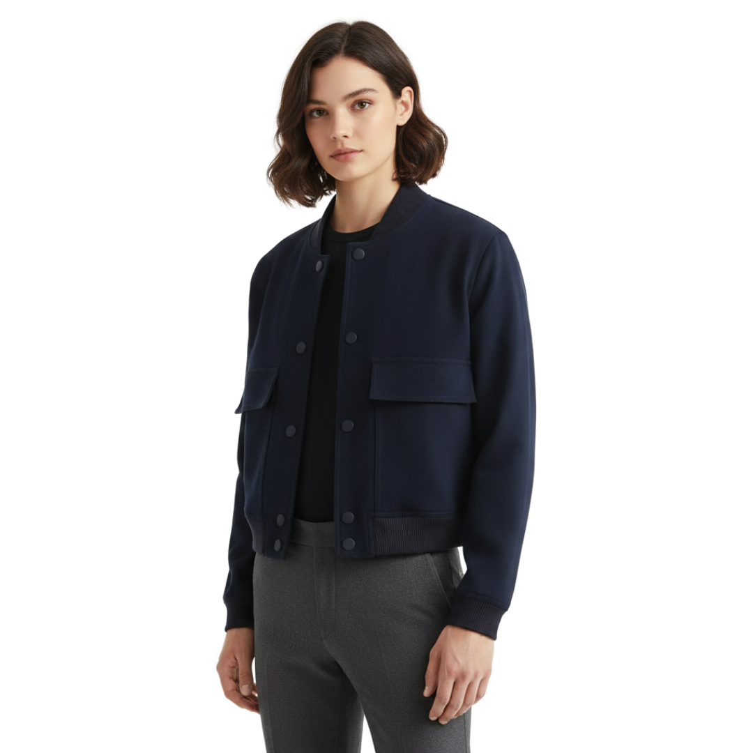 Women’s Cropped Bomber Jacket – Minimalist Soft-Touch Zip Jacket