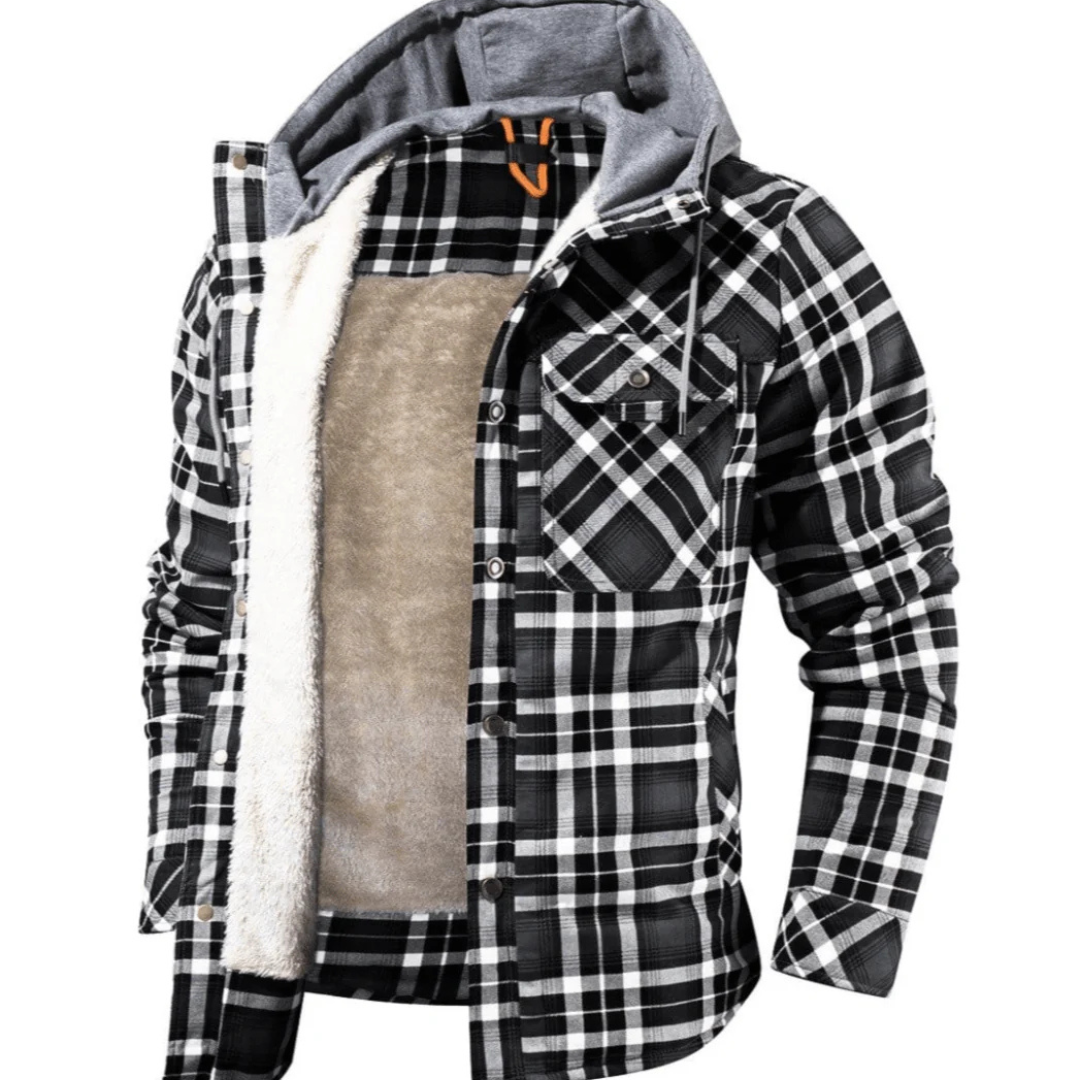 Men’s Hooded Sherpa-Lined Flannel Jacket – Warm Winter Plaid Shirt Jacket