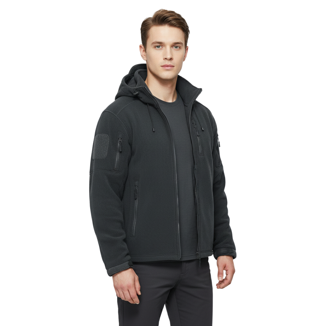 Men’s Windproof Hooded Fleece Jacket – Warm Outdoor Softshell