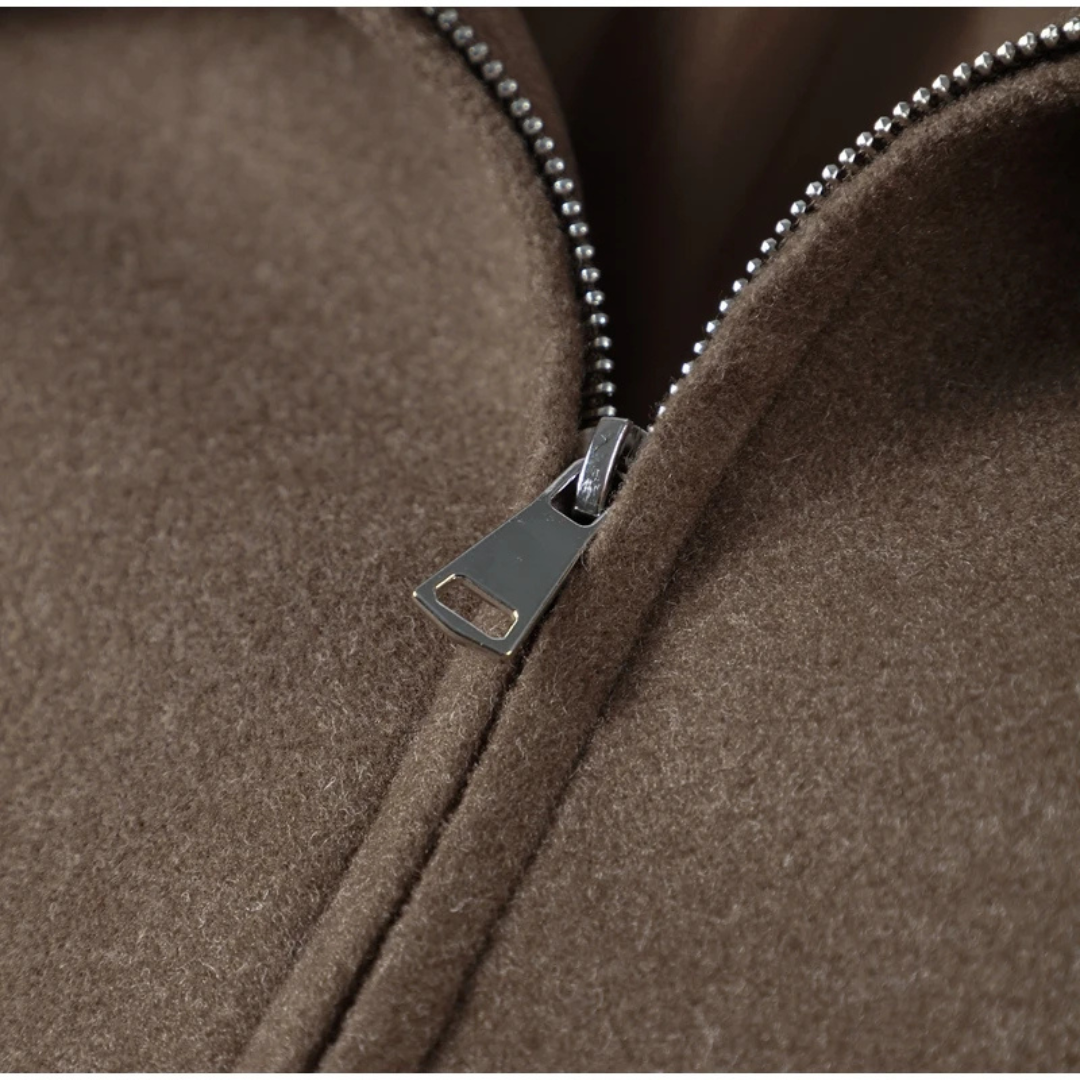 Women’s Cropped Wool-Blend Zip Jacket – Minimalist Wide Sleeve Coat