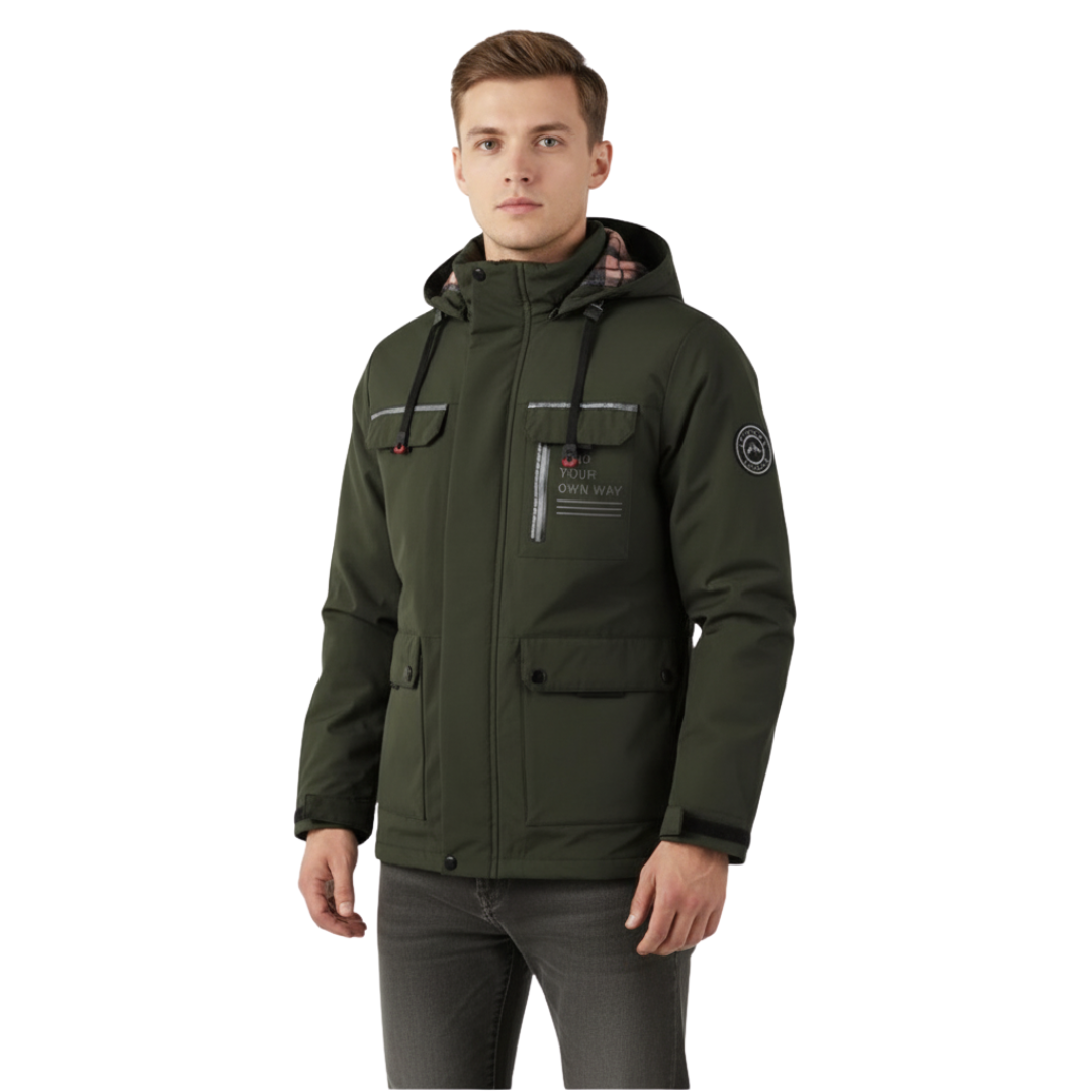 Men’s Hooded Fleece Jacket – Windproof Outdoor Zip-Up Coat