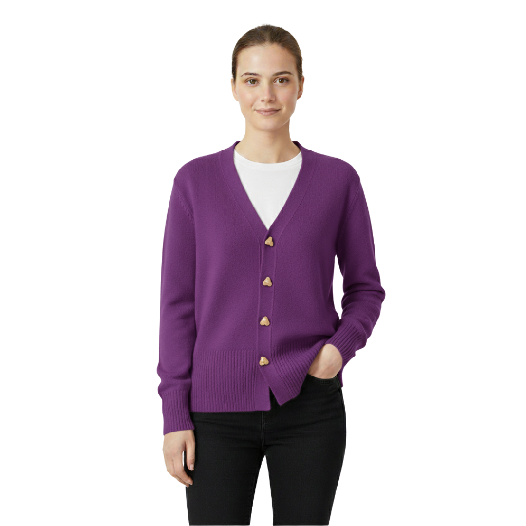 Women’s Heart-Button Knit Cardigan – Soft V-Neck Sweater