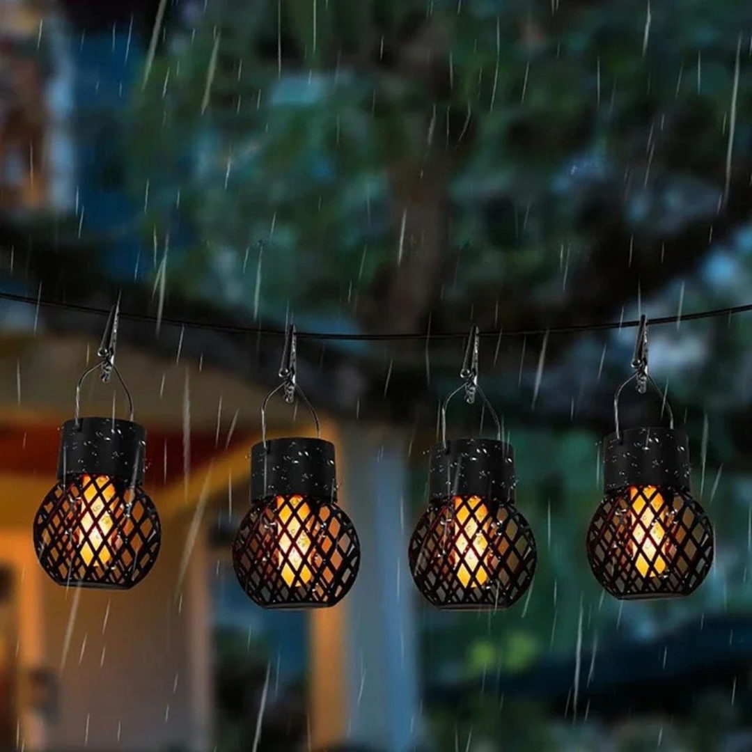 Lantern Light Outdoor Flame Effect – SolaraGlow Solar Hanging Set (4pcs)