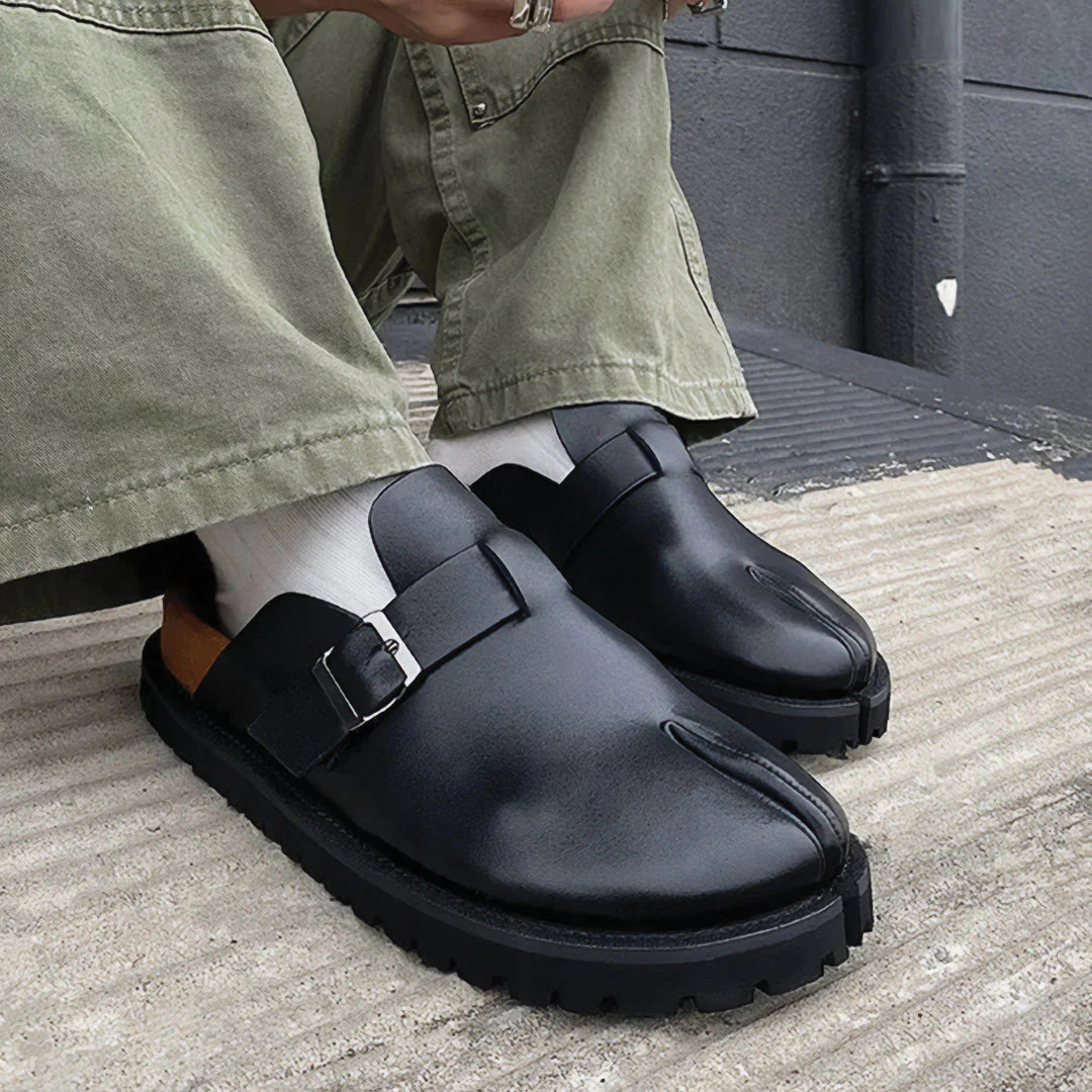 Leather Mules – Tabi Buckle Loafers