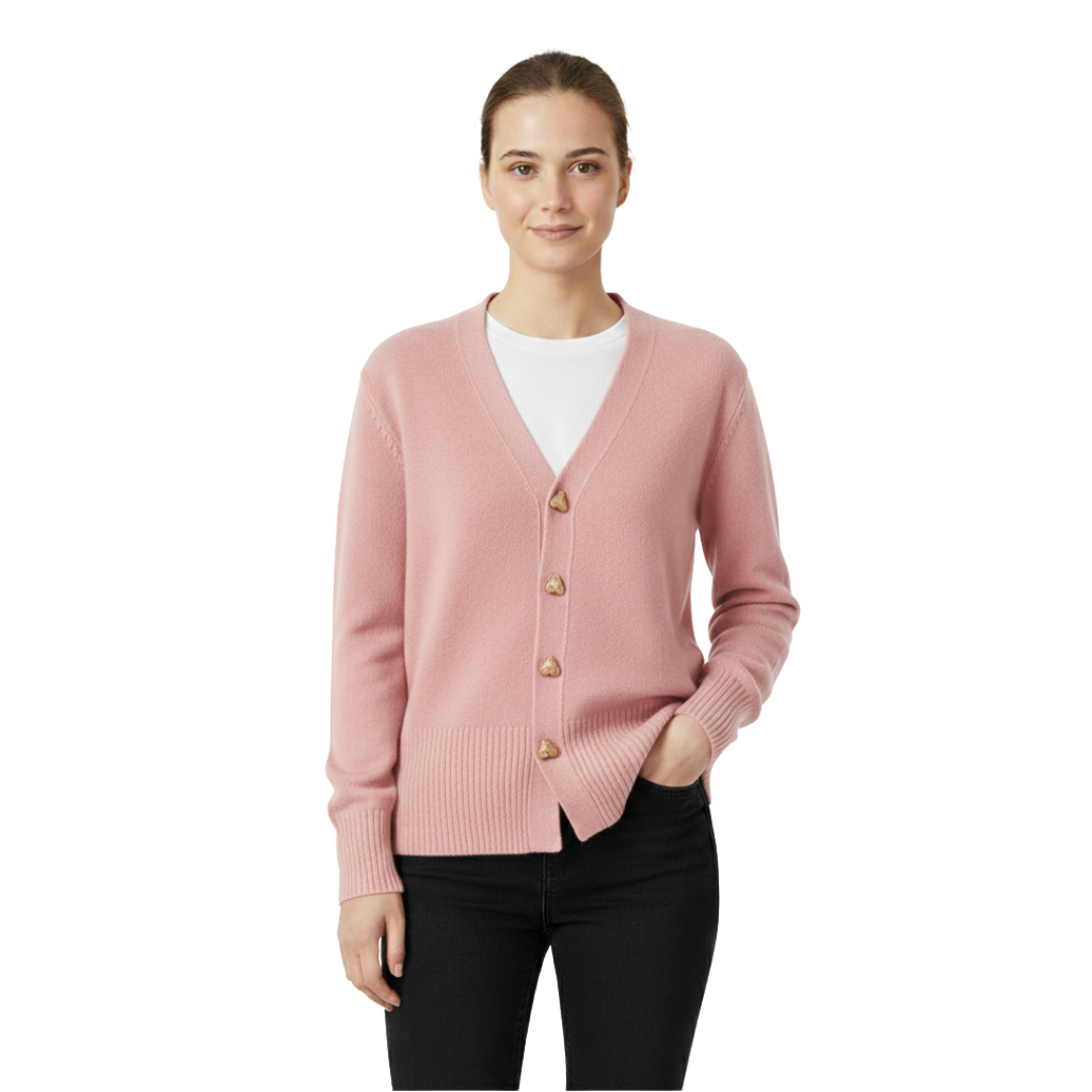 Women’s Heart-Button Knit Cardigan – Soft V-Neck Sweater