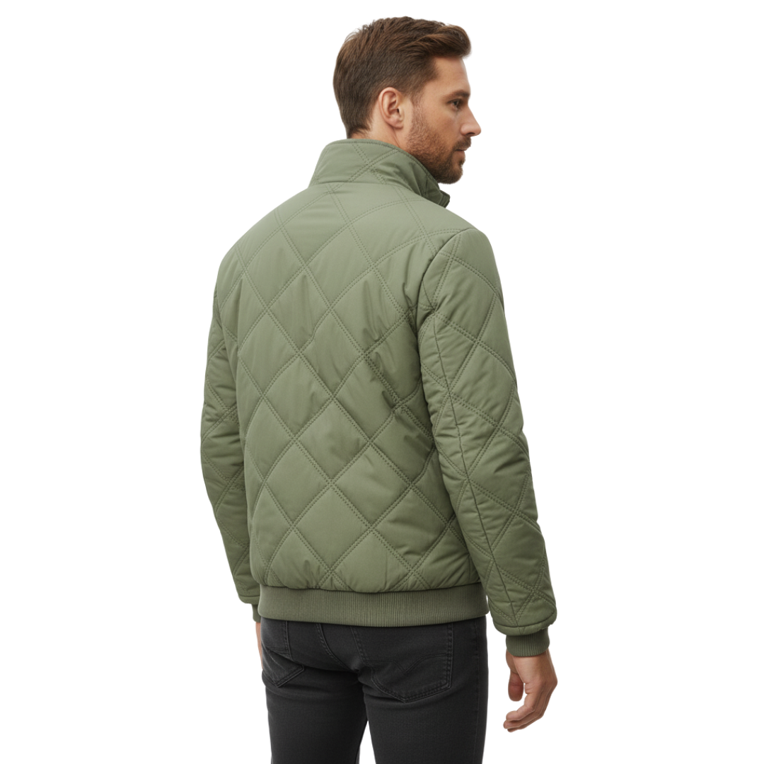 Men’s Quilted Jacket with Fleece Lining – Stand Collar Coat