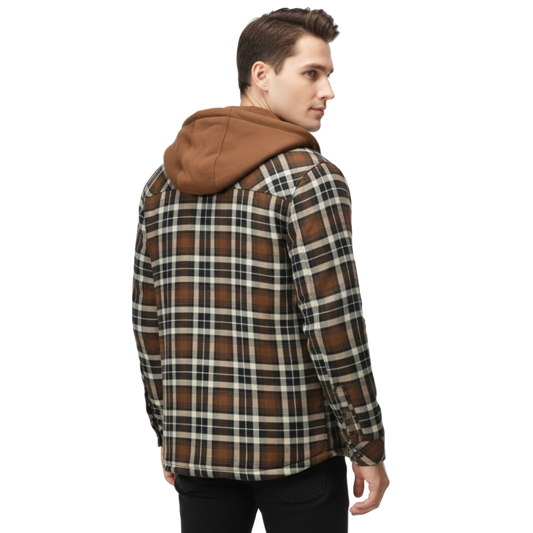 Men’s Hooded Sherpa-Lined Flannel Jacket – Warm Winter Plaid Shirt Jacket