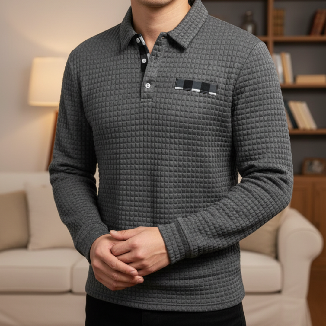 Men's Long Sleeve Knit Sweater Polo – GridWeave Vest Top