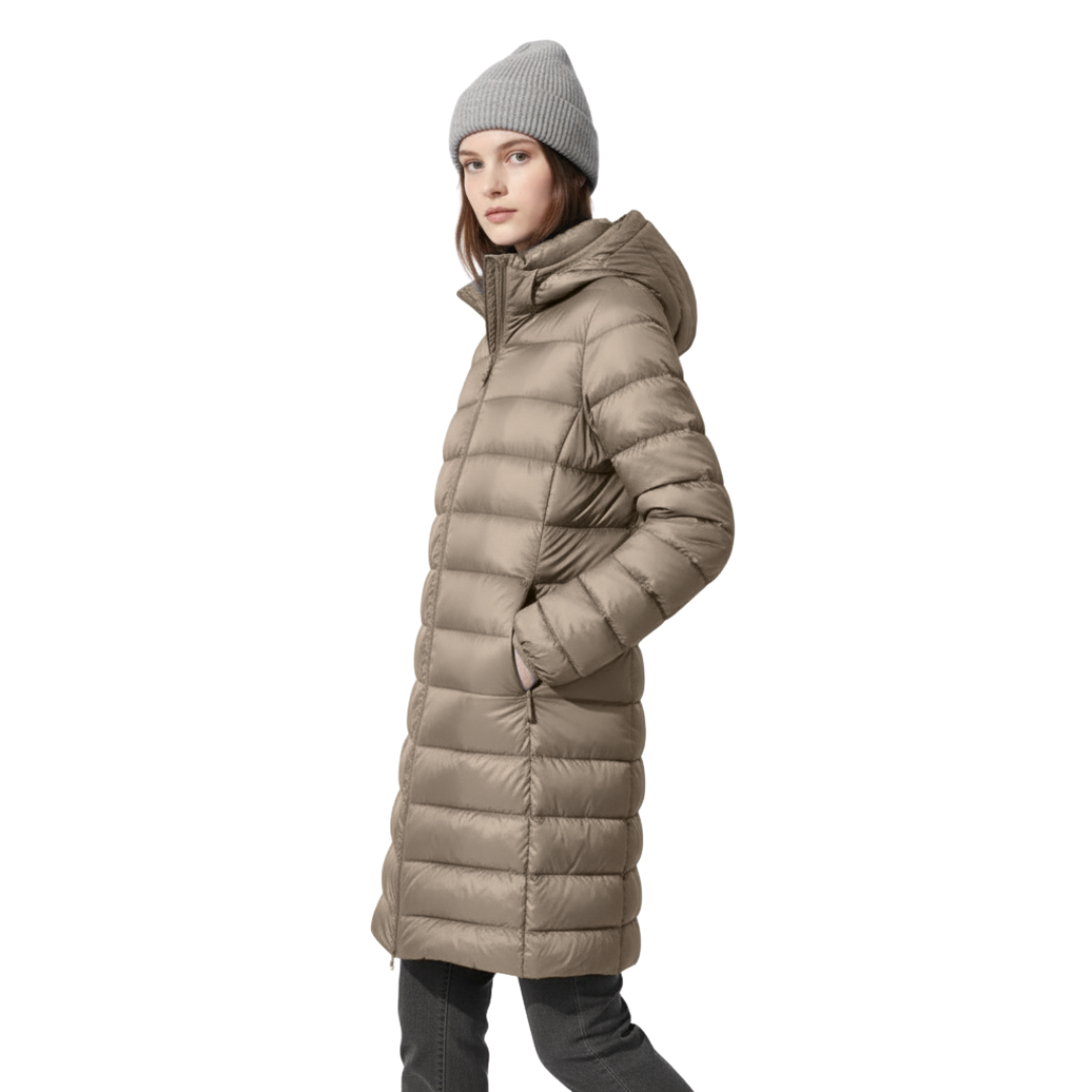 Women’s Long Lightweight Down Puffer Coat – Warm Hooded Coat