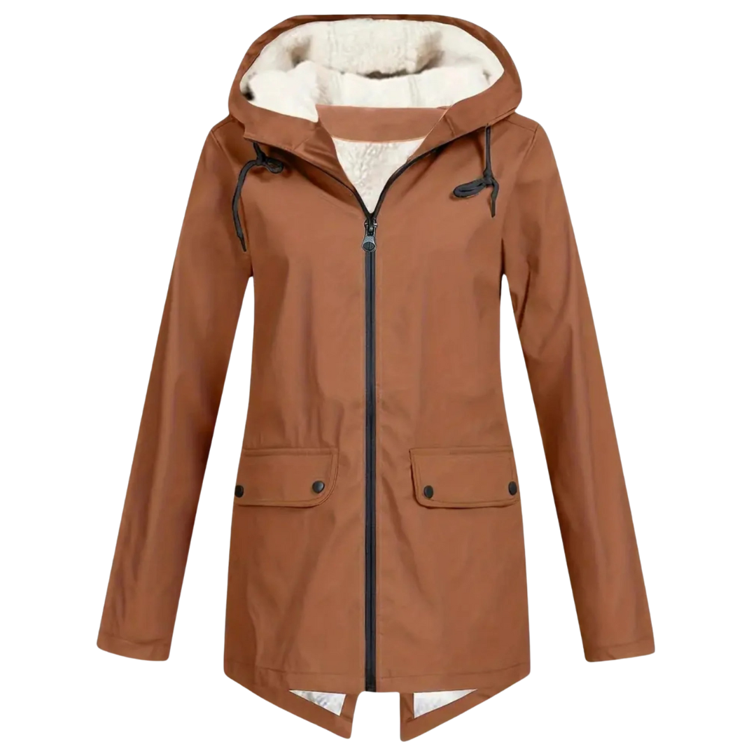 Women’s Fleece-Lined Waterproof Hooded Coat – Warm Winter Rain Jacket