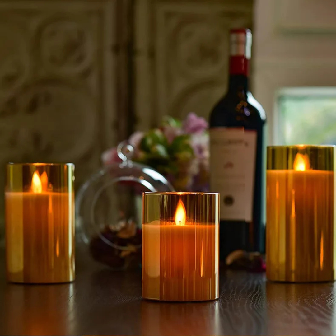 LED Flameless Candle Set with Real Wax & Remote Control – GlowLuxe Trio