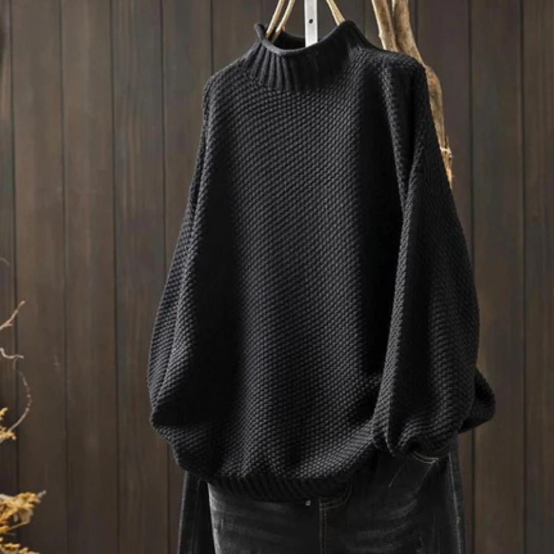 Knitted Sweater with Relaxed Fit & Ribbed Collar – CosyWeave Pullover