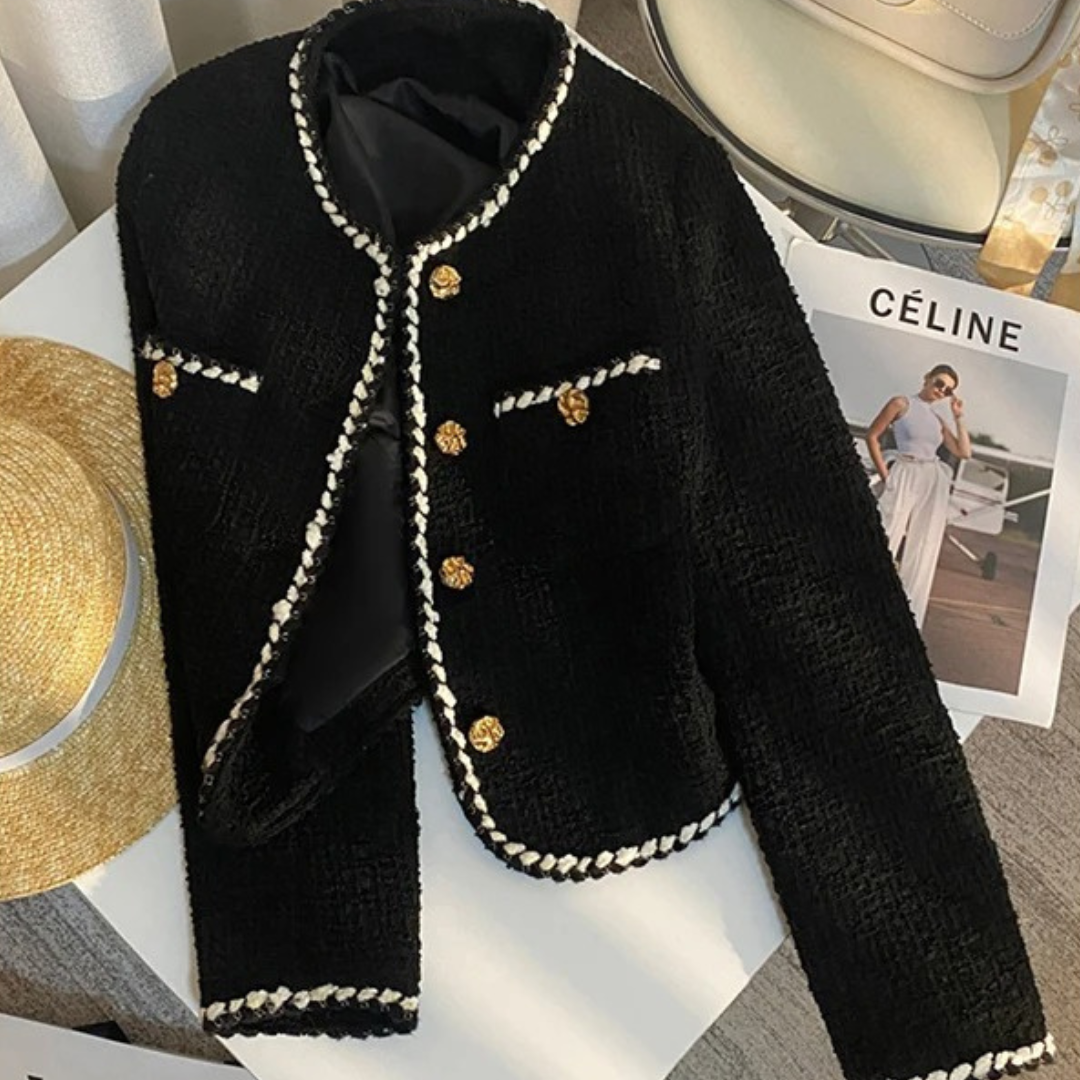 Women’s Tweed Button Jacket – Bellever Classic Gold-Trim Blazer