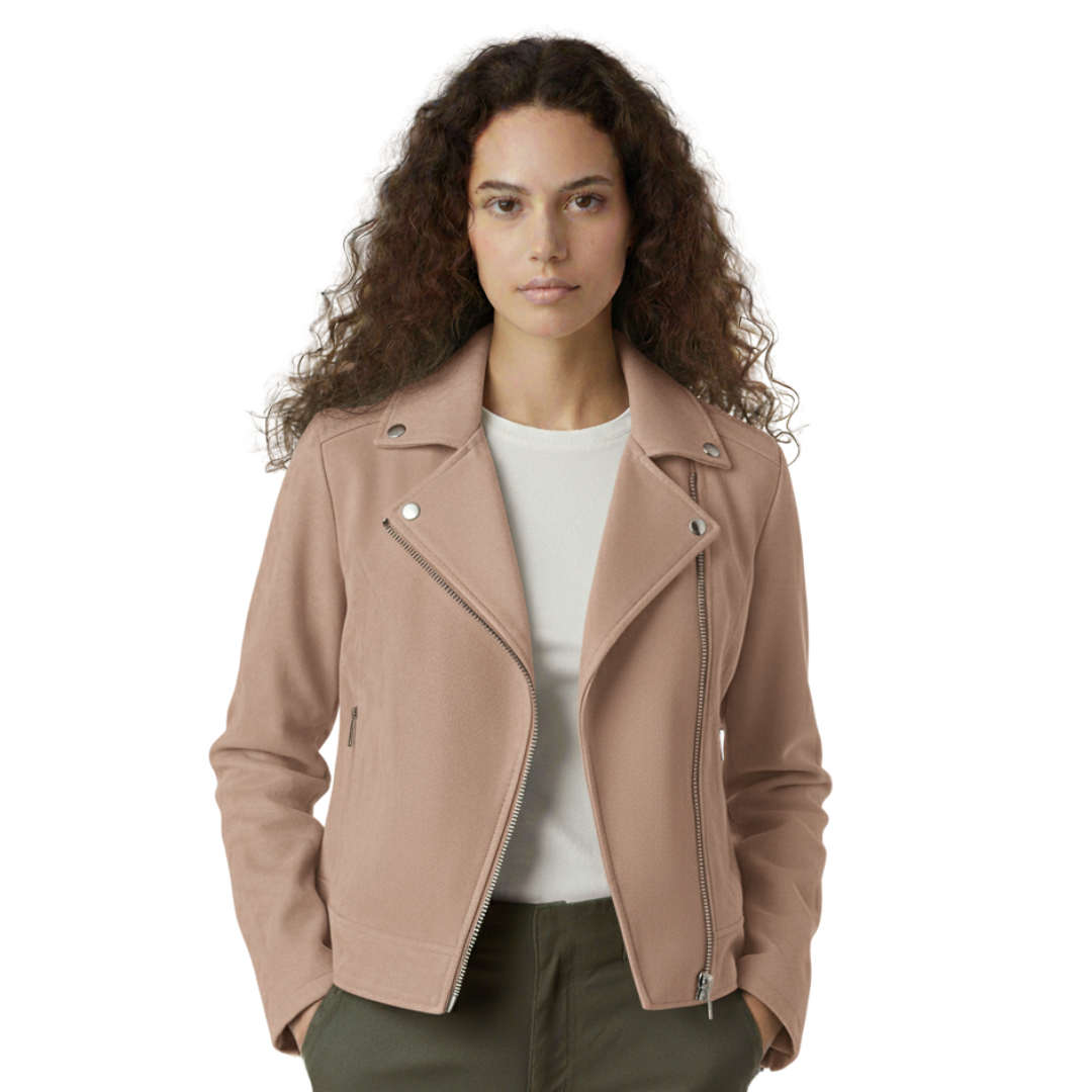 Women’s Suede-look Biker Jacket – Soft-Edge Moto Coat