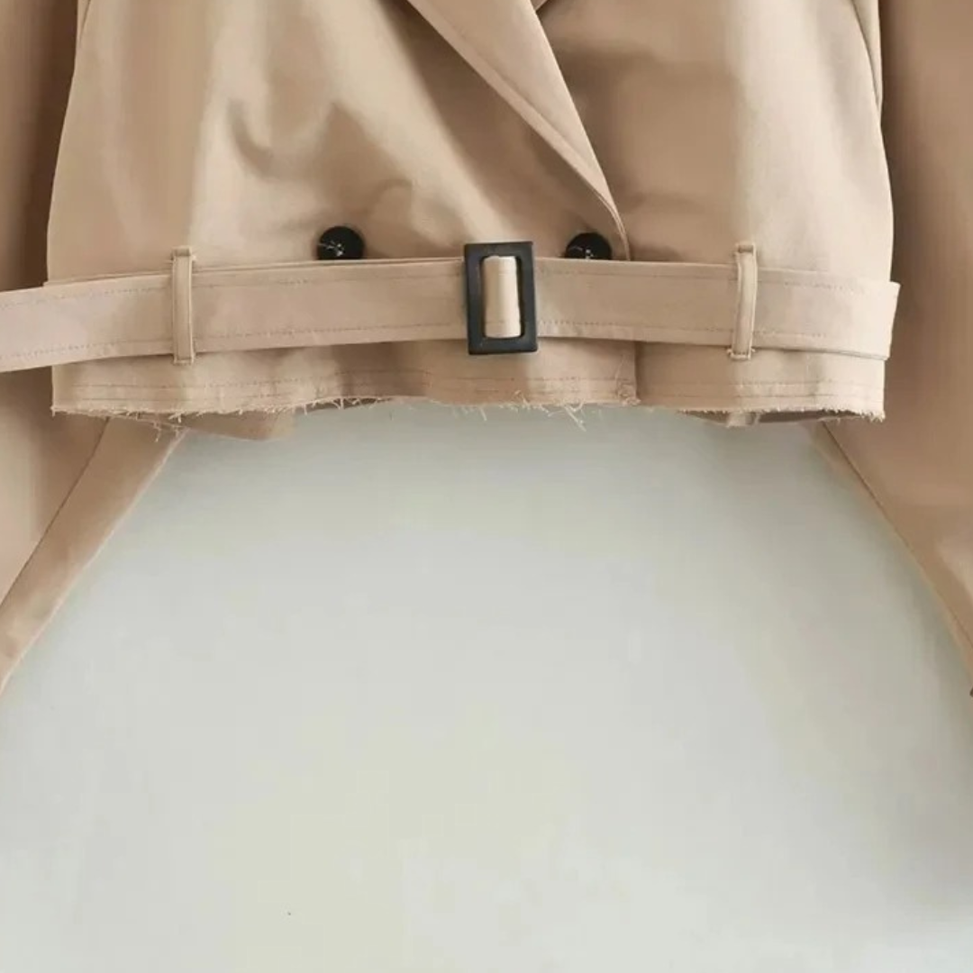 Women’s Cropped Trench Coat – Double-Breasted Belted Short Jacket