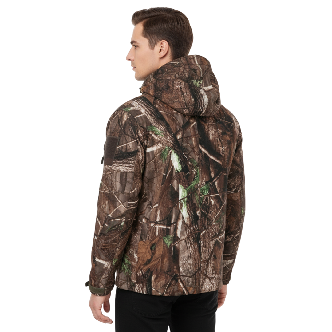 Men’s Waterproof Camo Softshell Jacket – Windproof Hunting Fleece with Hood