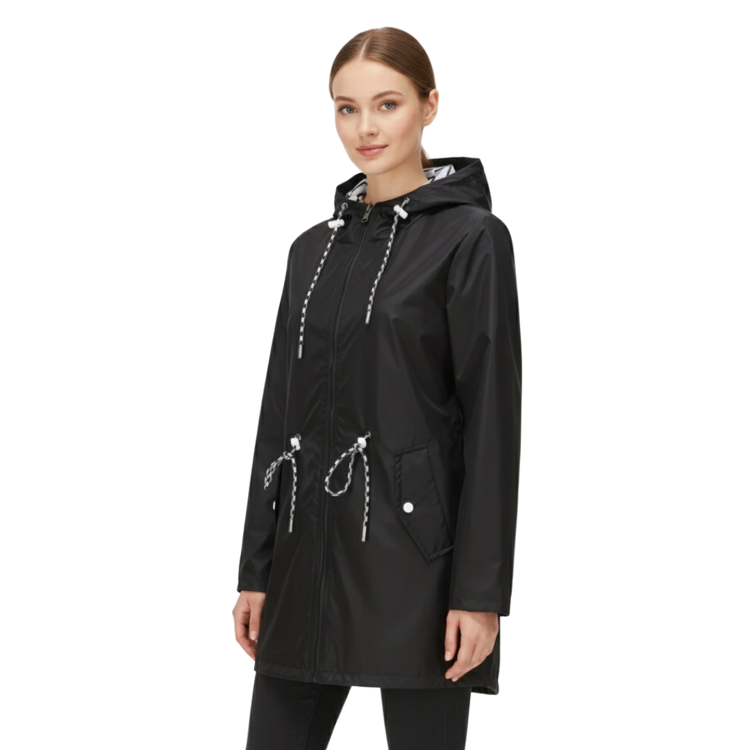 Women’s Waterproof Lightweight Jacket with Adjustable Waist – Hooded Raincoat