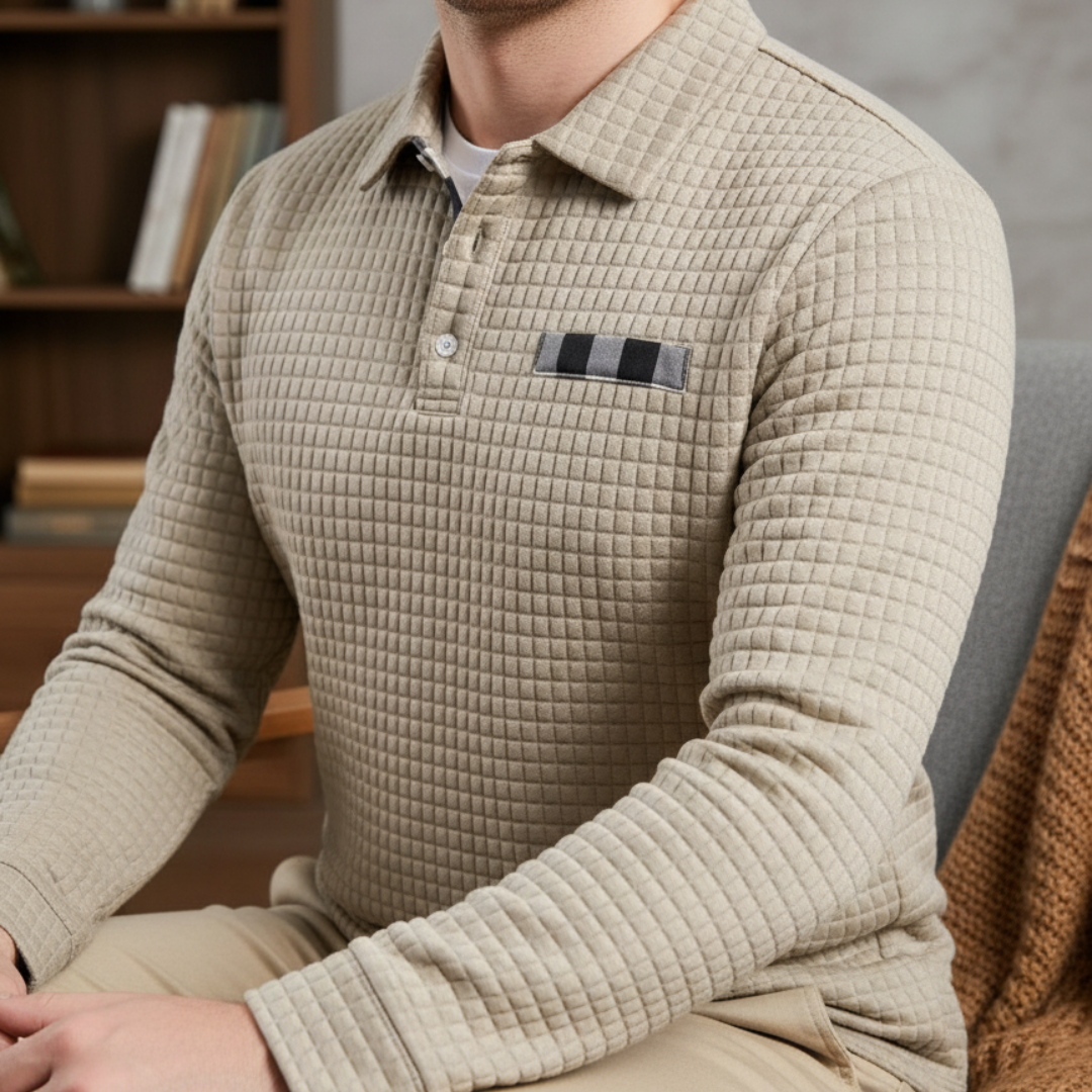 Men's Long Sleeve Knit Sweater Polo – GridWeave Vest Top