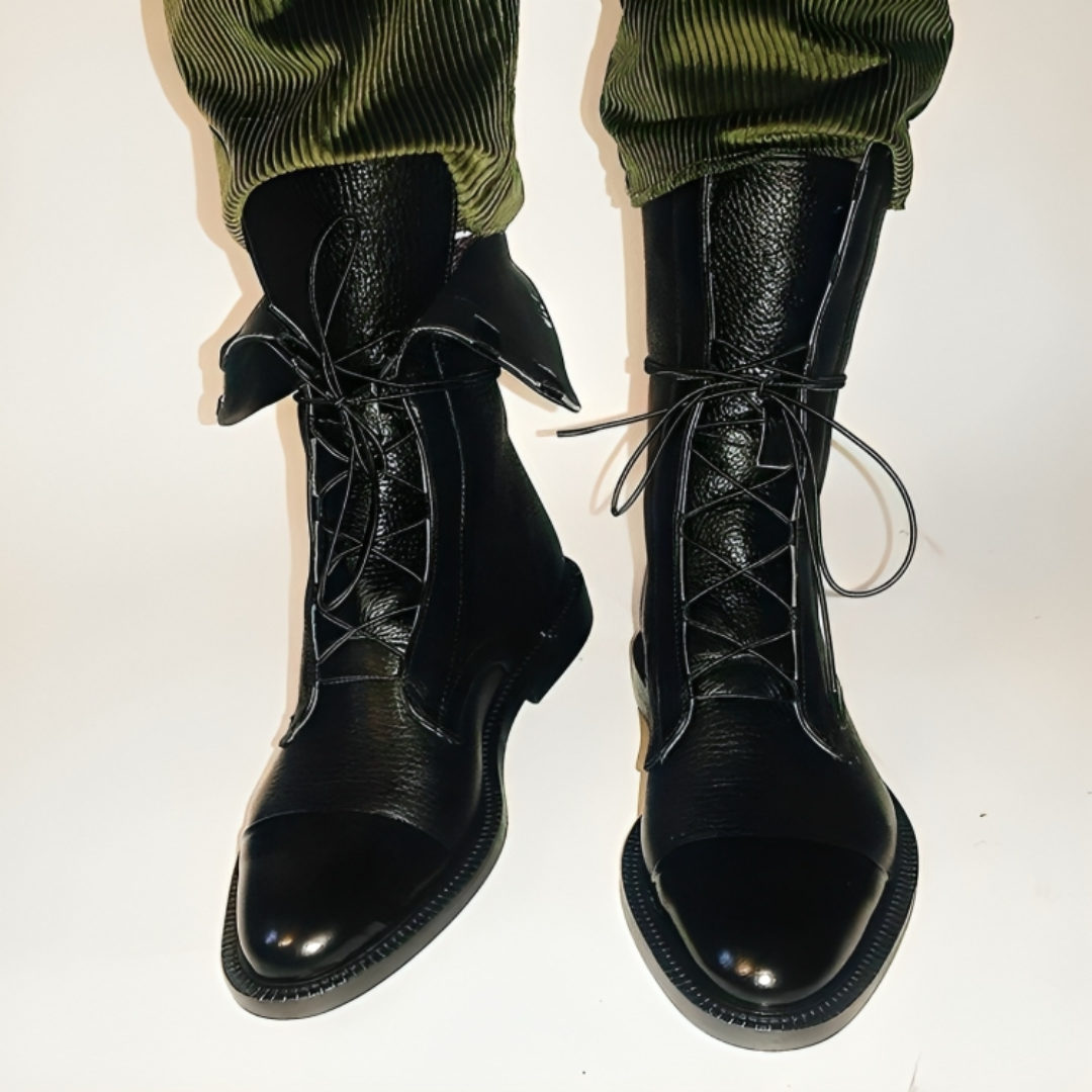 Women’s Leather Lace-Up Boots with Glossy Toe – Beatrix High Heel Boots