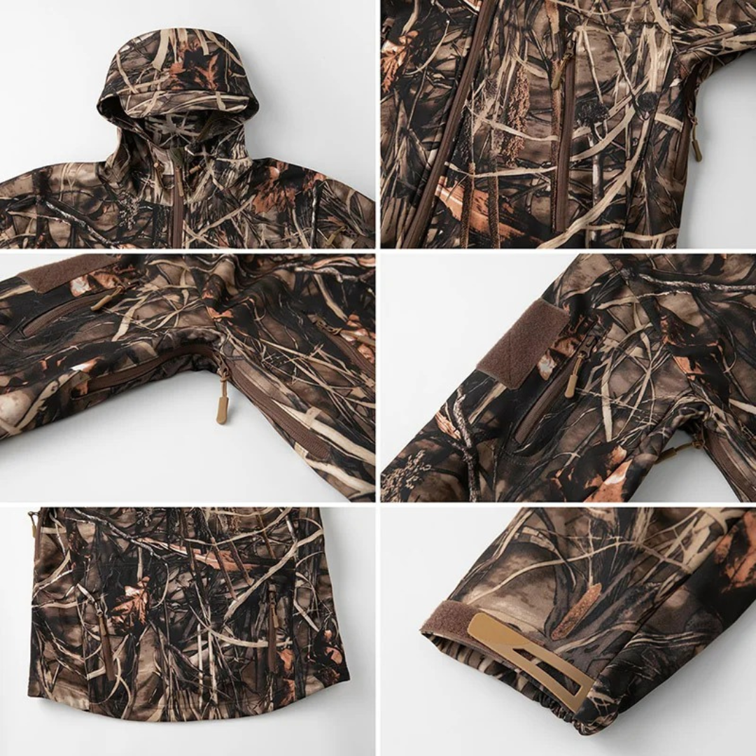 Men’s Waterproof Camo Softshell Jacket – Windproof Hunting Fleece with Hood