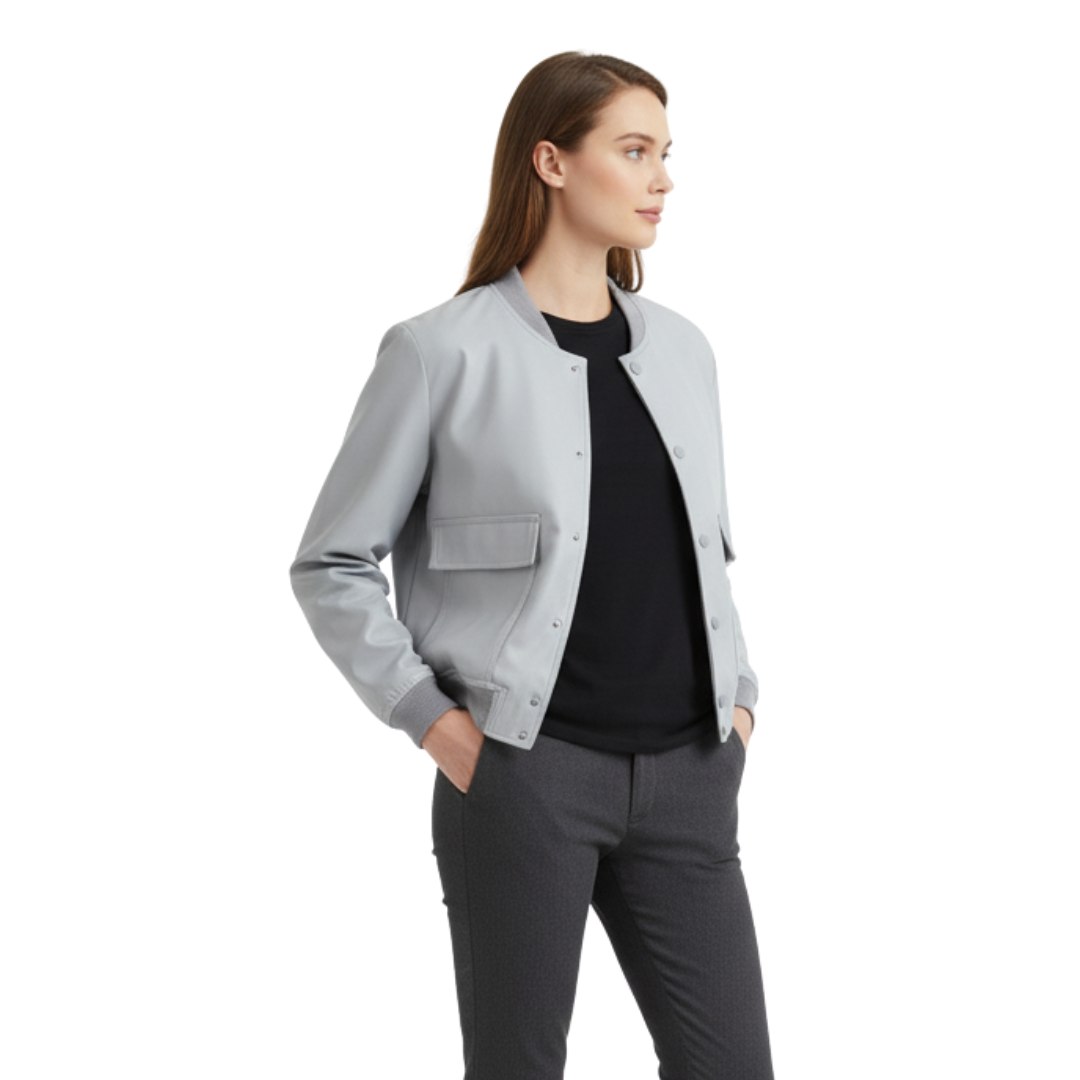 Women’s Cropped Bomber Jacket – Minimalist Soft-Touch Zip Jacket