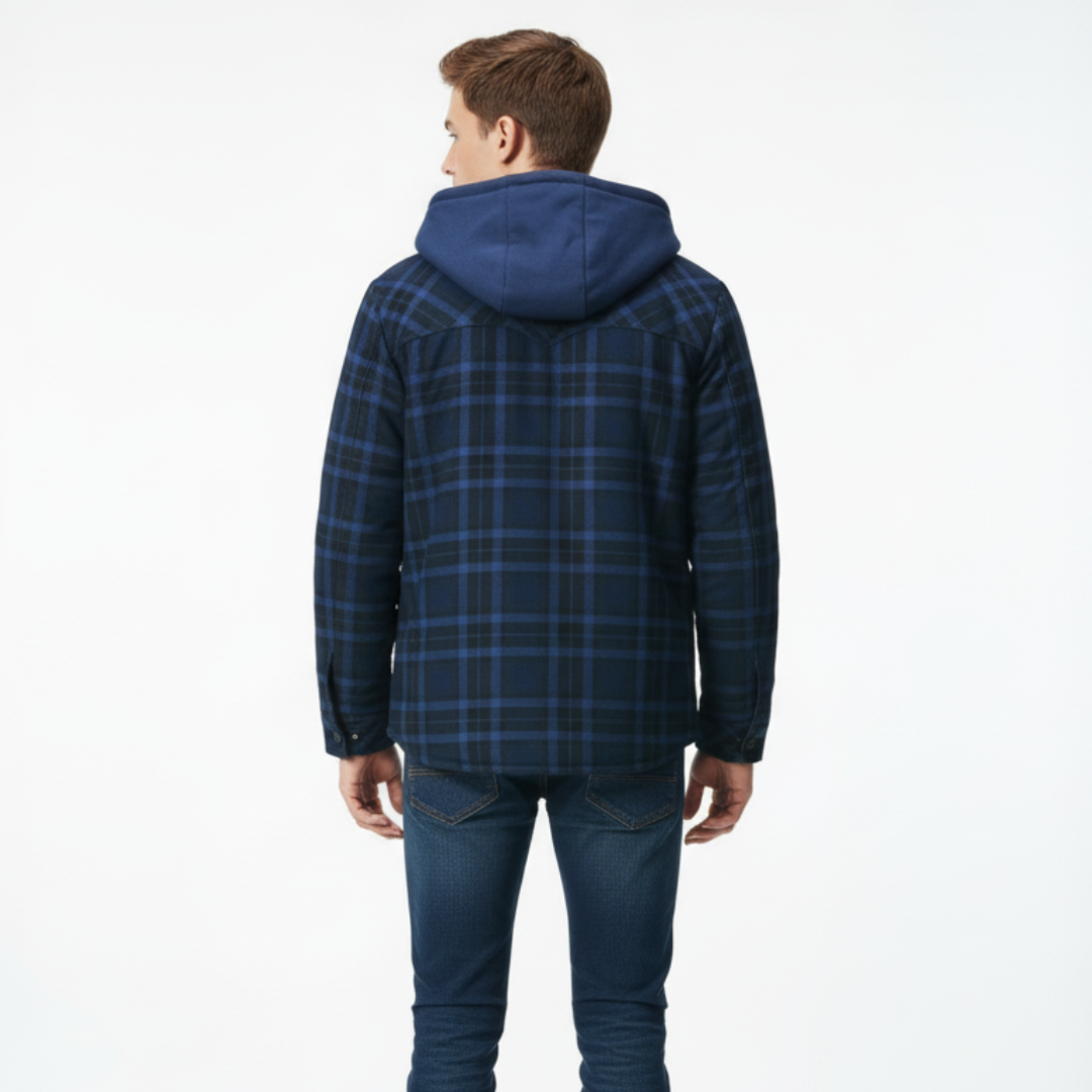 Men’s Hooded Sherpa-Lined Flannel Jacket – Warm Winter Plaid Shirt Jacket