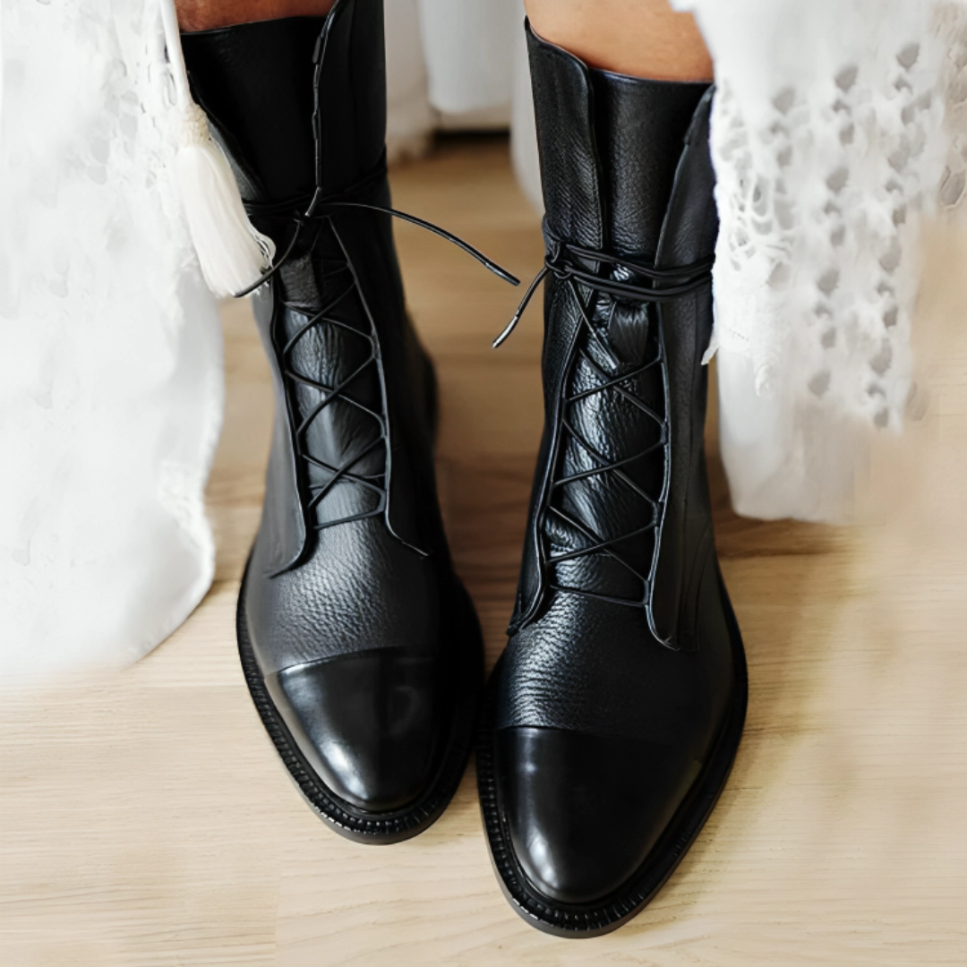 Women’s Leather Lace-Up Boots with Glossy Toe – Beatrix High Heel Boots