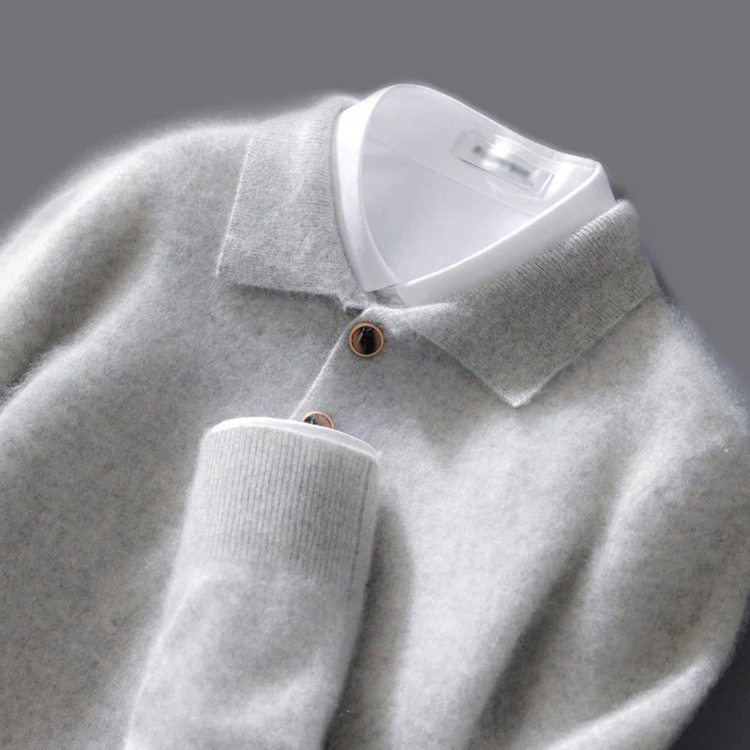 Cashmere Polo Sweater with Button Placket – Belford Vest