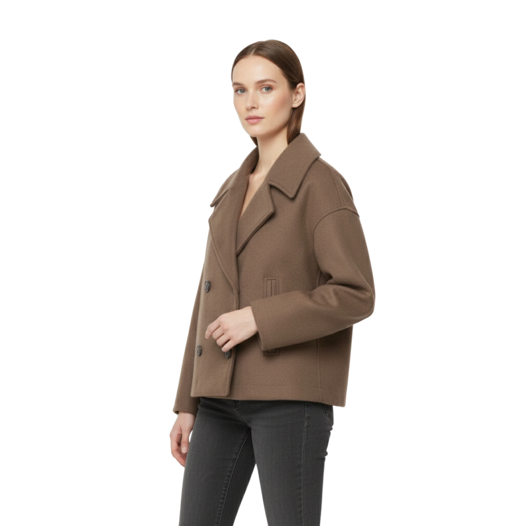 Women’s Cropped Wool Coat – Vintage Double-Breasted Jacket