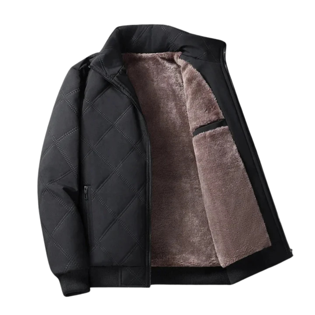 Men’s Quilted Jacket with Fleece Lining – Stand Collar Coat