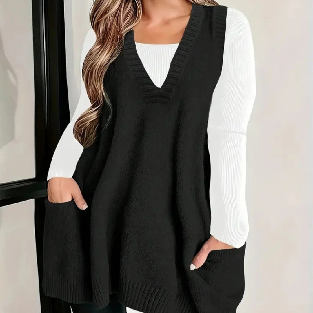 Knit Vest with Pockets & V-Neck – AutumnEase Vest