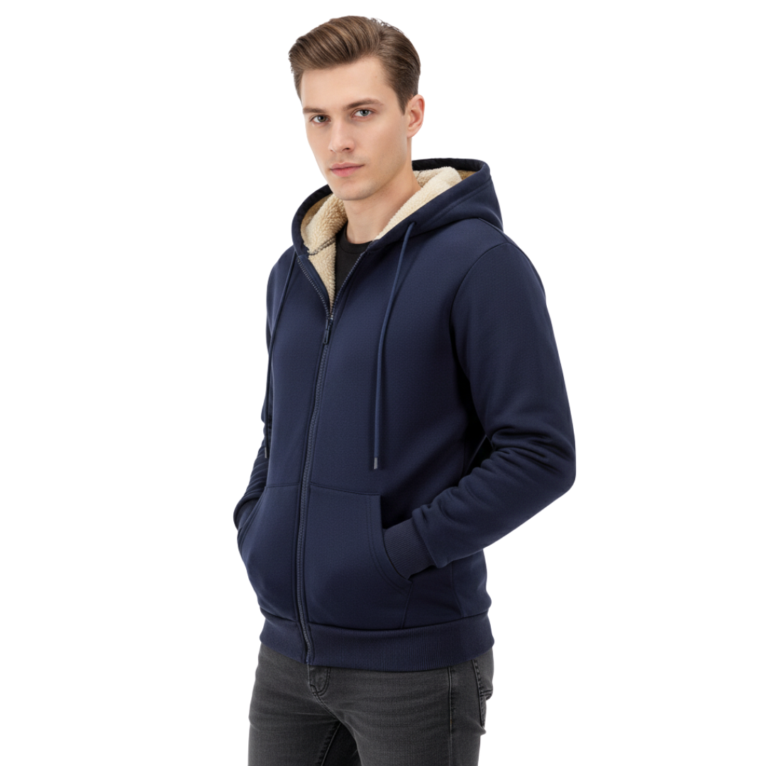 Men’s Thermal Fleece Zip-Up Hoodie – Warm Sherpa-Lined Winter Jacket