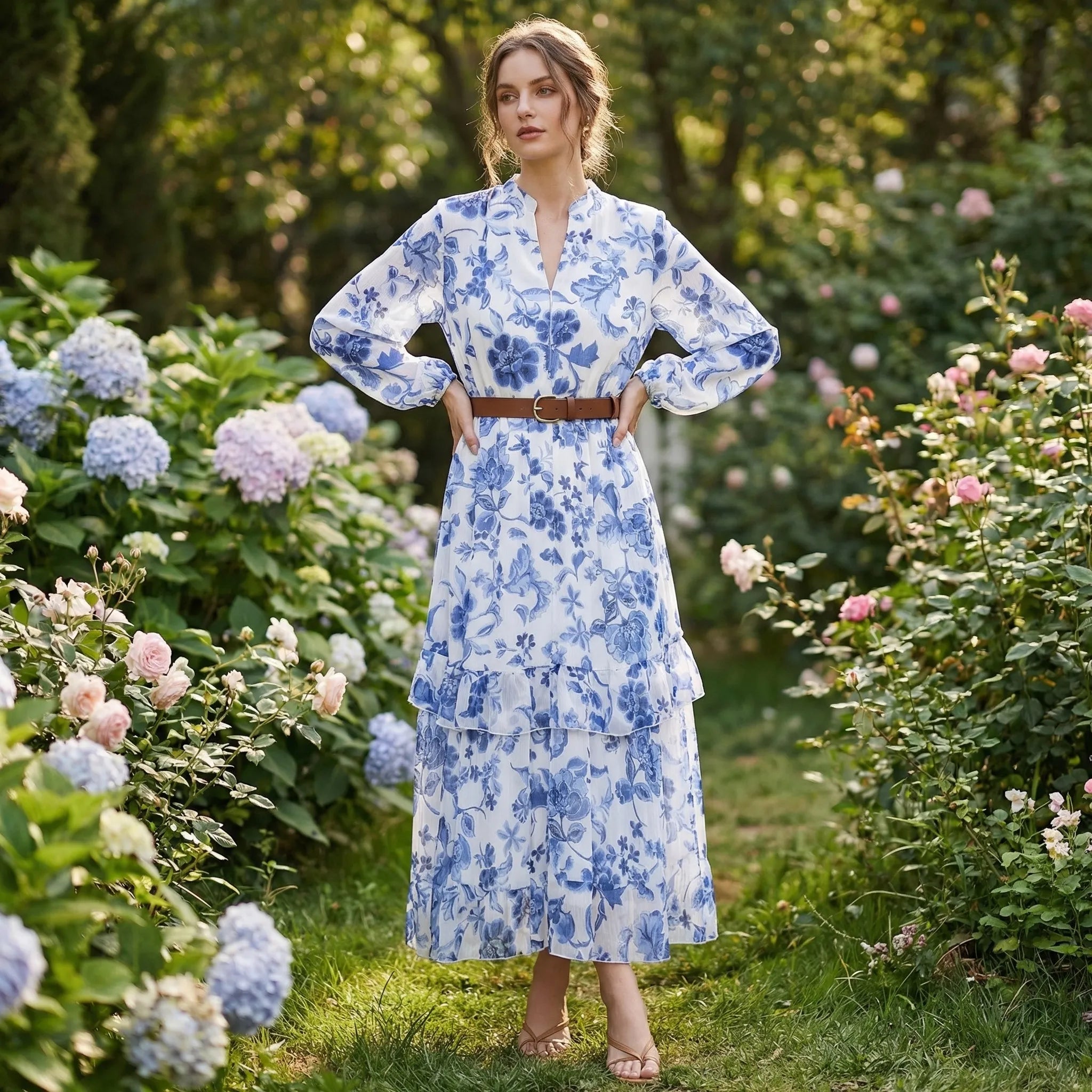 Nordspur | Bleuriva Bohemian Floral Midi Dress With Ruffles