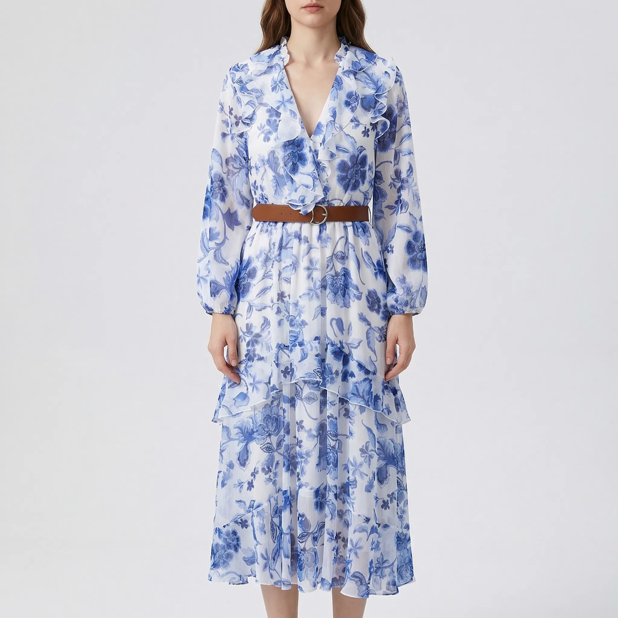 Nordspur | Bleuriva Bohemian Floral Midi Dress With Ruffles