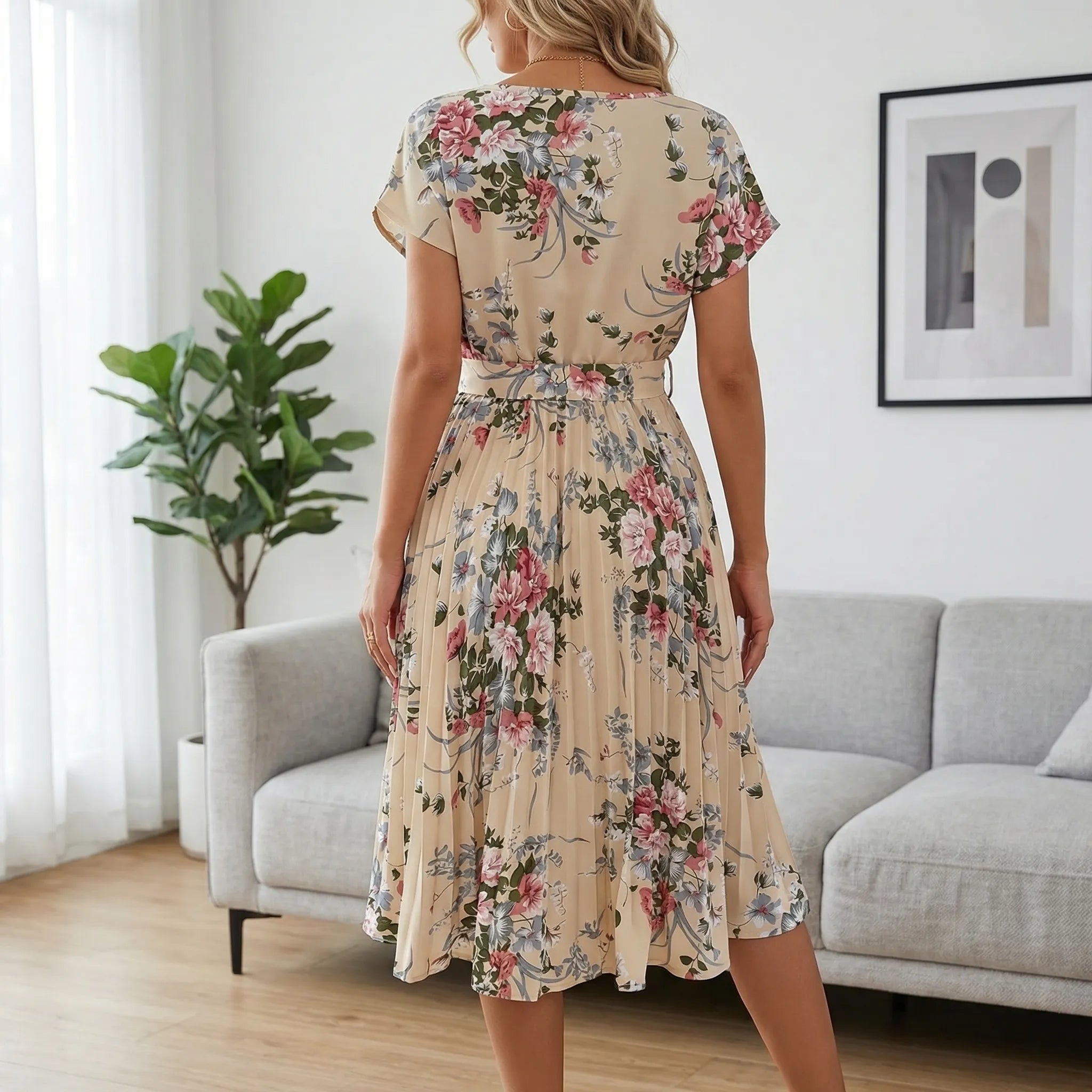 Nordspur | Blossara Retro Floral Pleated Midi Dress