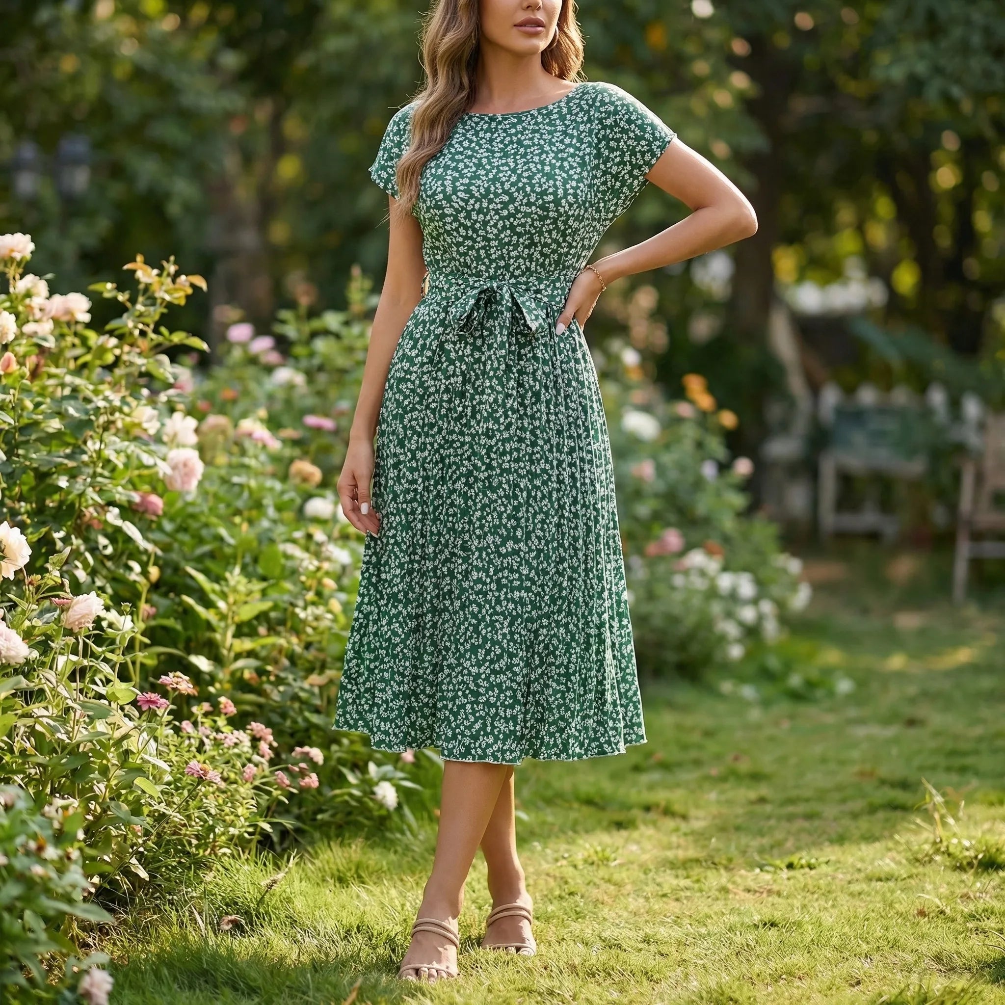 Nordspur | Blosswyn Floral Print Pleated Midi Dress