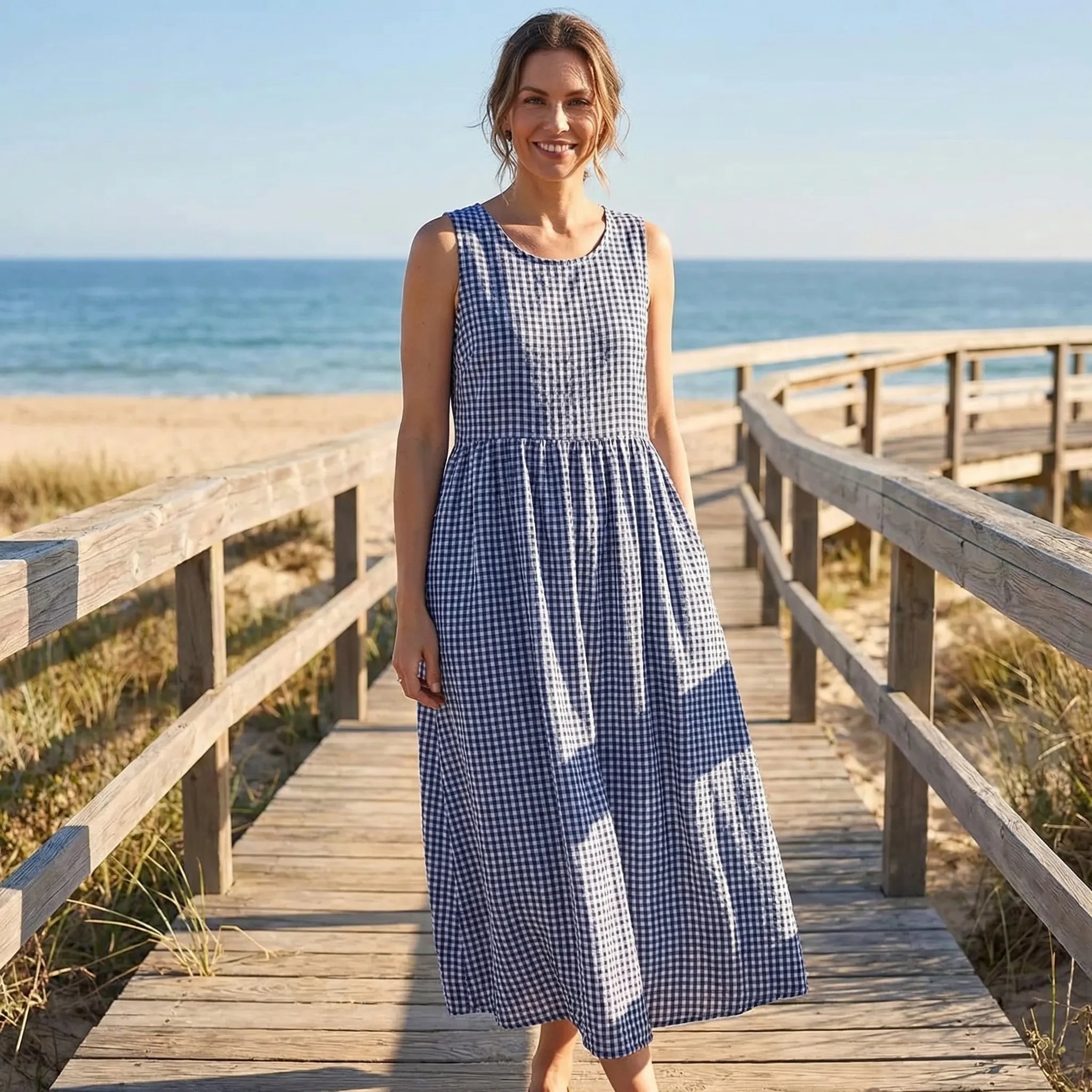 Nordspur | Chequlyn Sleeveless Checked Midi Sundress